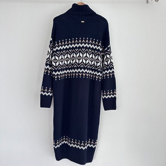 Barbour Dress Womens 10 Wool Fair Isle Patrisse Turtleneck Midi Tuckernuck Navy - Picture 3 of 13
